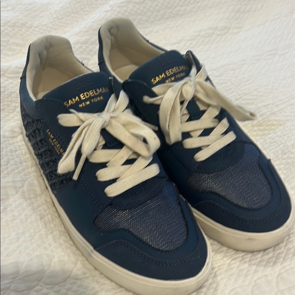 Sam Edelman Navy Sneakers with Cream Laces